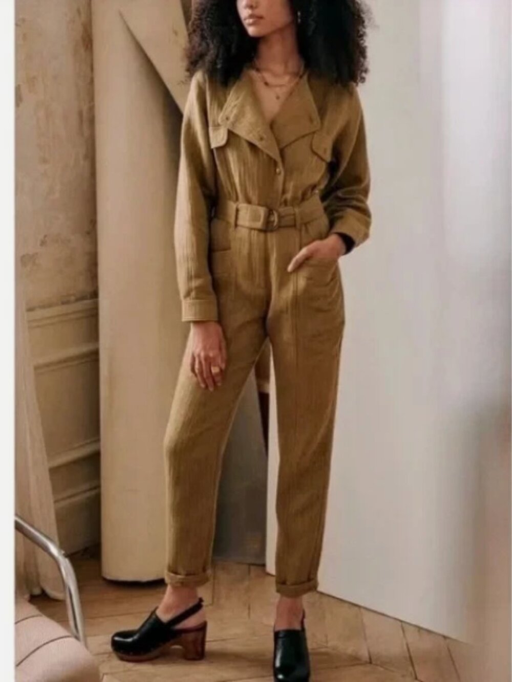 Sezane Green Belted Hailey Jumpsuit Size 38